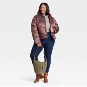 Ava & Viv Women's Plus Short Puffer Jacket Water Resistant Brown Size 1X